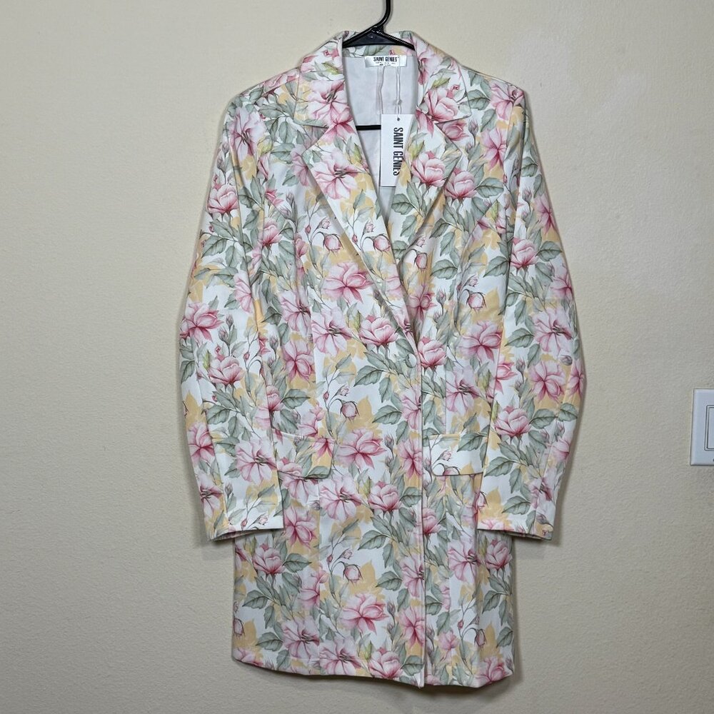 Saint Genies coat Floral trench coat jacket / blazer dress  Sz 6 WOMEN USA NEW